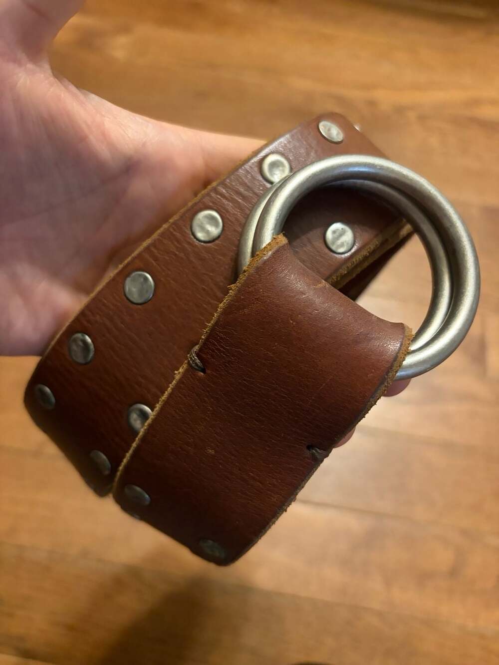 Lucky Brand Brown Leather Studded Double Ring Belt Size XS/S